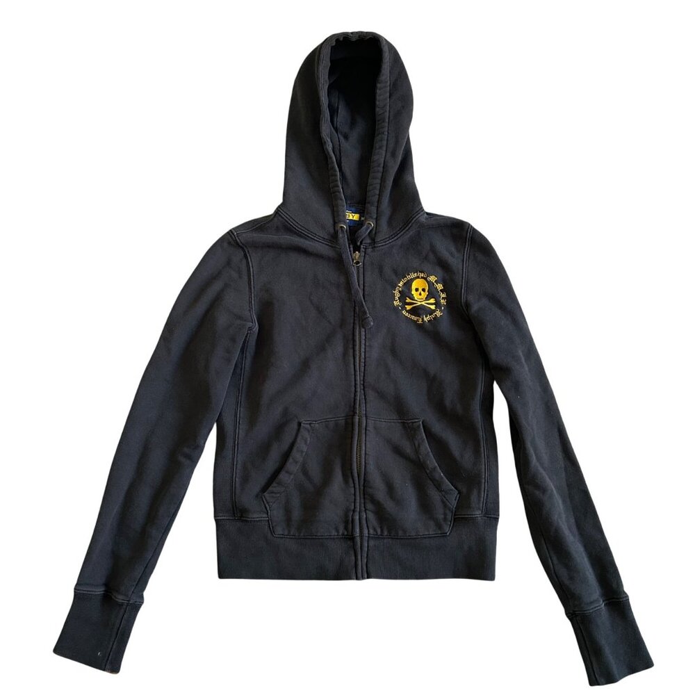 Rugby Ralph Lauren Vintage Women's Sz M Waffle Skull Zip Up Hoodie